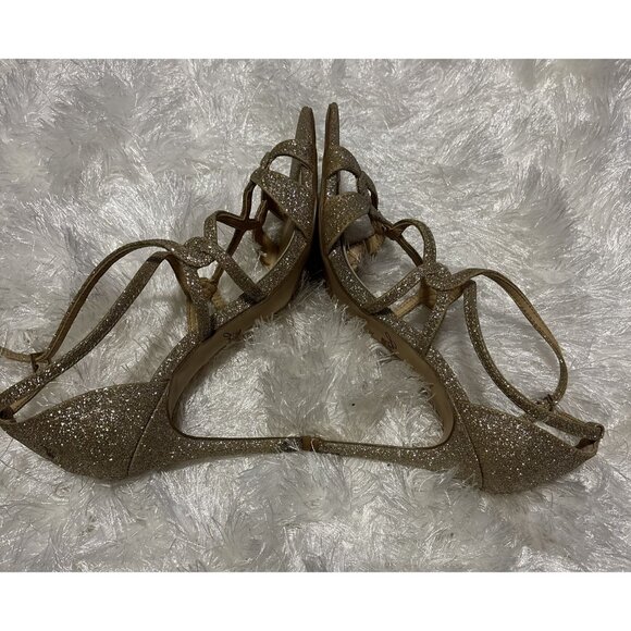 Womens Jewel By Badgley Mischka Gold Glitter Gweny Strappy Heel Sandals Size 7.5 - Picture 3 of 5